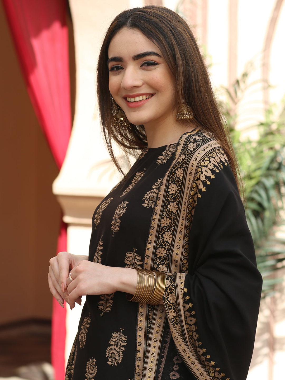 Black Festive Gold Gharara Kurta Dupatta Set