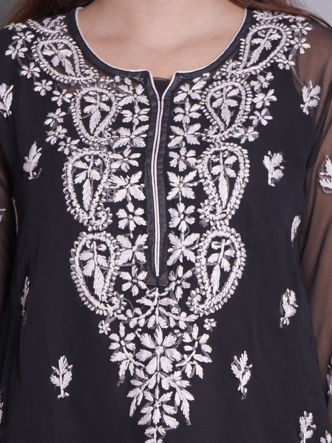 Black-Georgette-Chikankari-Short-Tunic-With-Slip