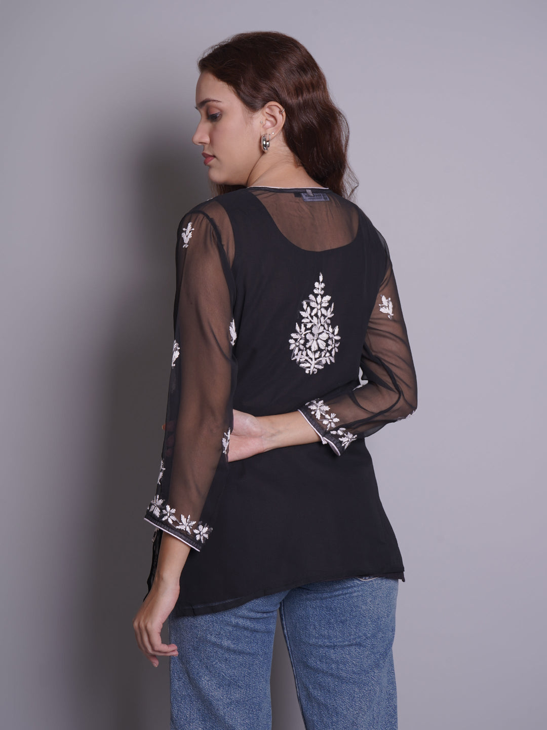 Black-Georgette-Chikankari-Short-Tunic-With-Slip