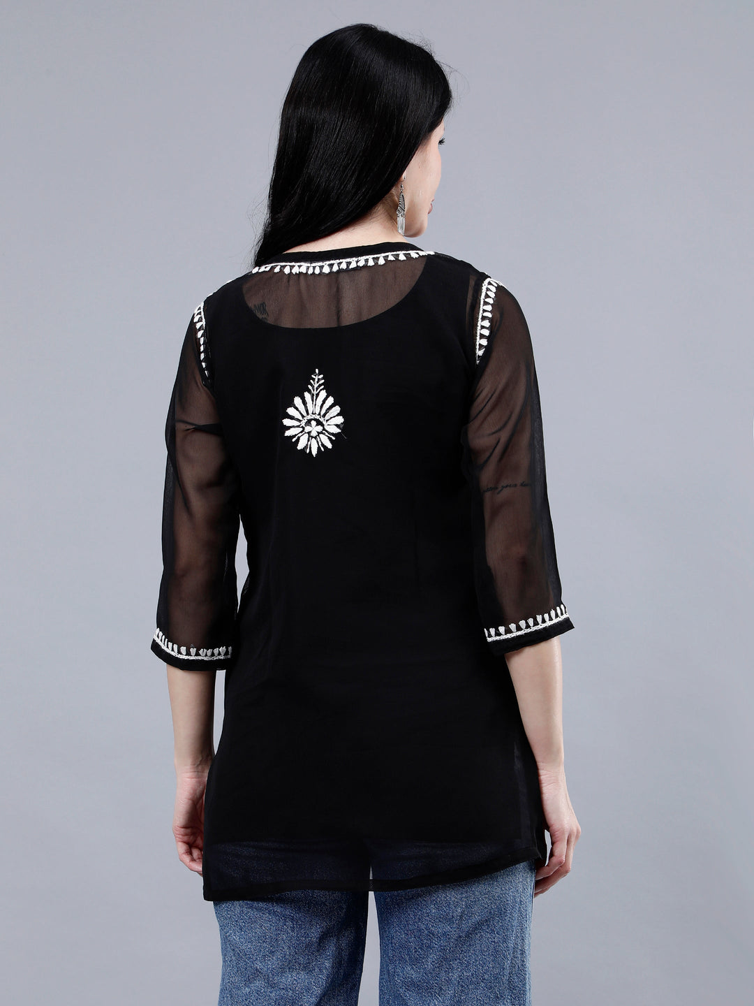 Black-Georgette-Chikankari-Short-Tunic-with-Inner-Slip