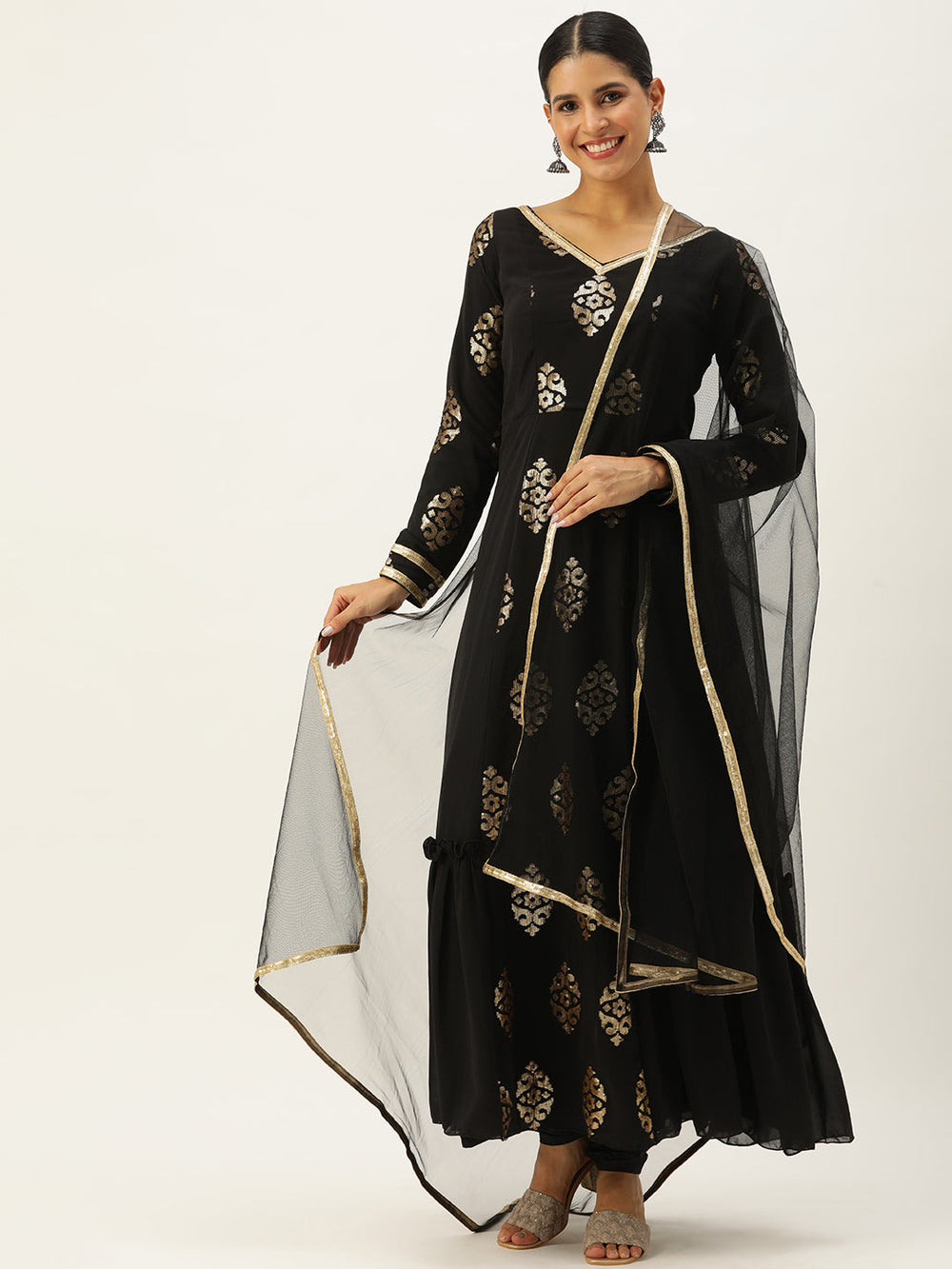 Black-Georgette-Embroidered-Anarkali-Suit-Set