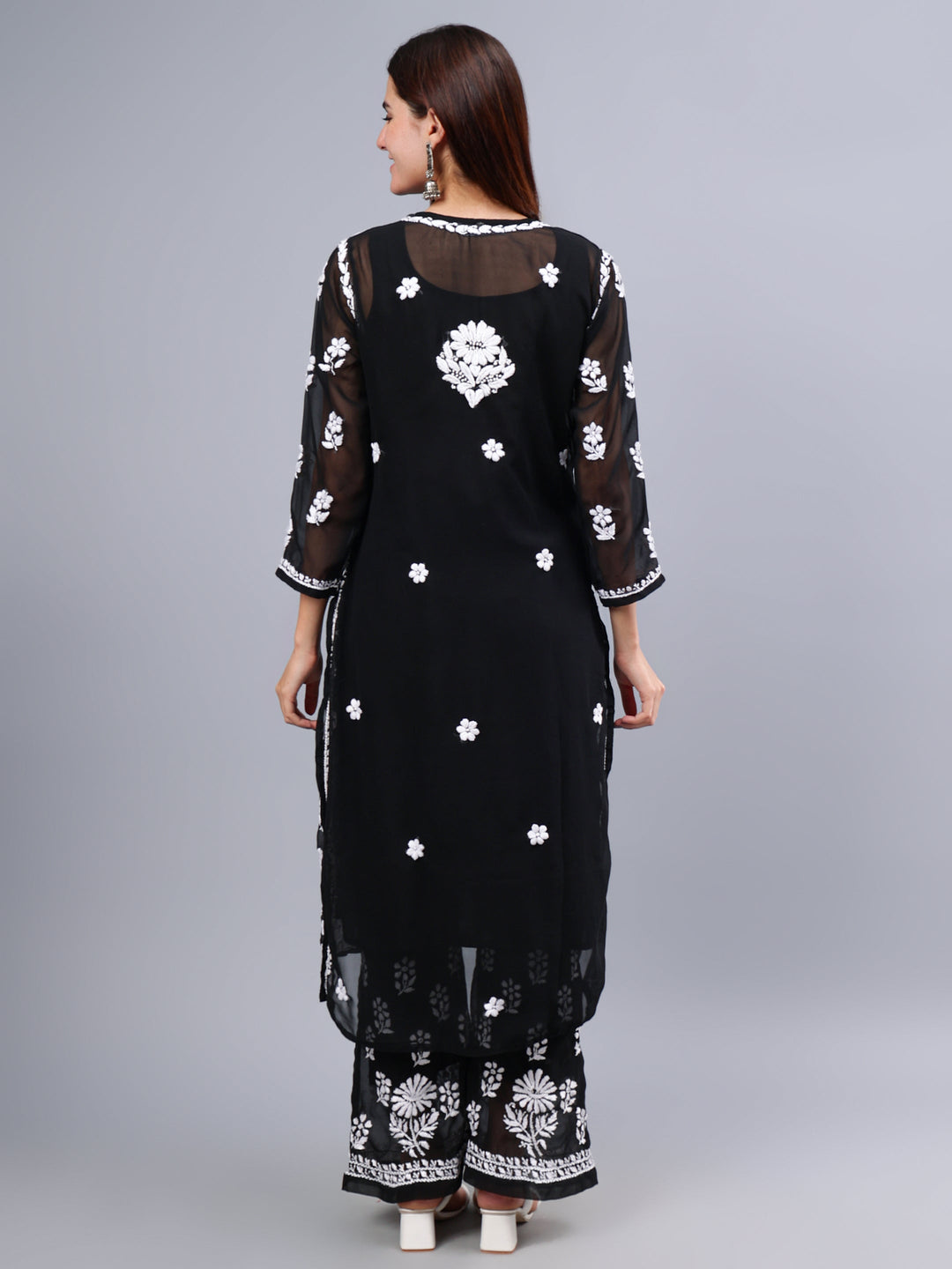 Black-Georgette-Embroidered-Chikankari-2-Piece-Kurta-Set