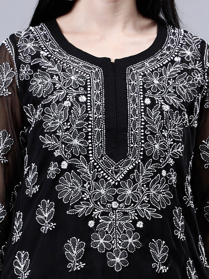 Black-Georgette-Embroidered-Chikankari-Kurti-With-Slip