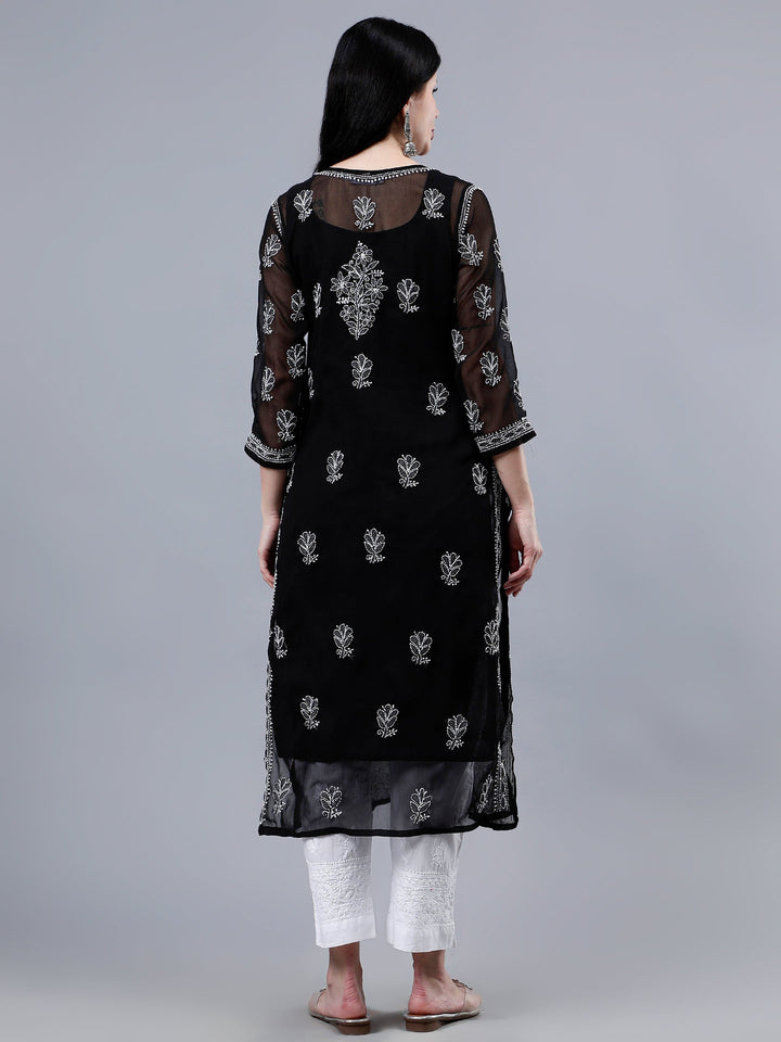 Black-Georgette-Embroidered-Chikankari-Kurti-With-Slip