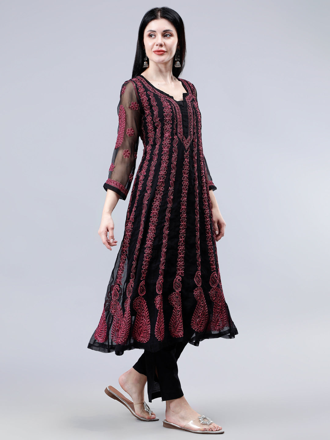 Black-Georgette-Embroidery-Chikankari-Kurti-With-Slip