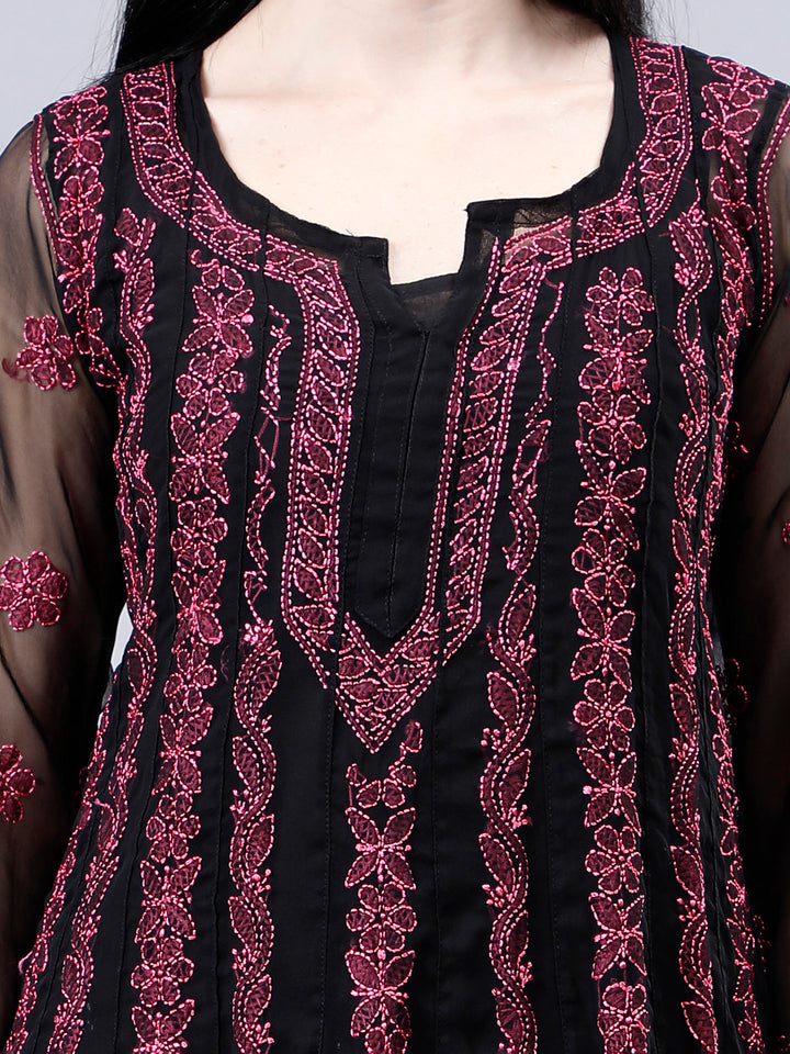 Black-Georgette-Embroidery-Chikankari-Kurti-With-Slip