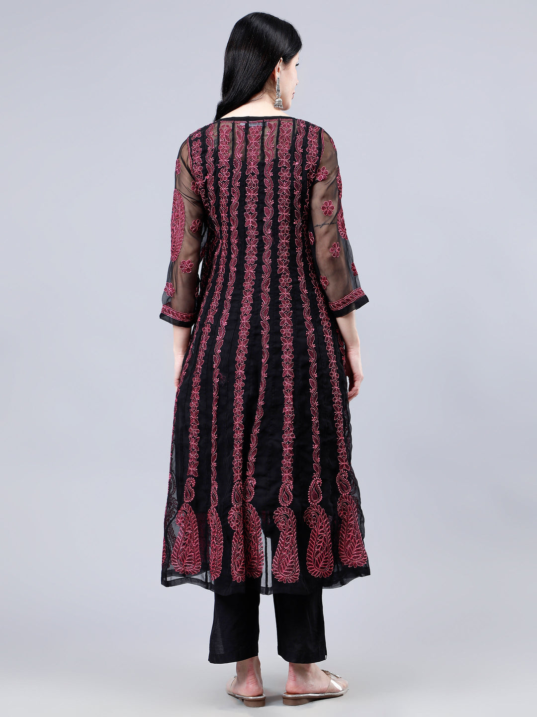 Black-Georgette-Embroidery-Chikankari-Kurti-With-Slip