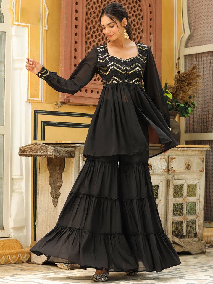 Black-Georgette-Sequined-Sweetheart-Neck-Sharara-Set