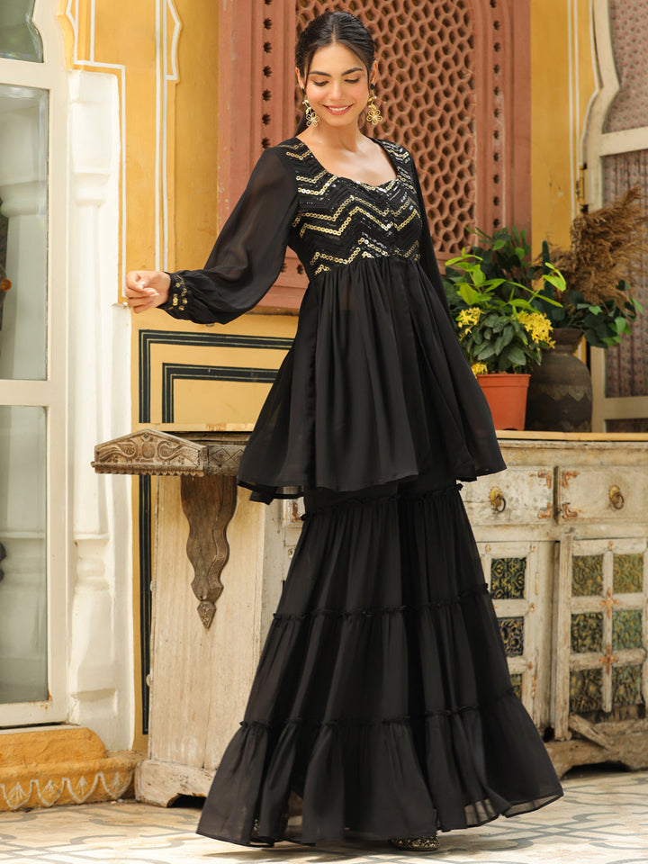 Black-Georgette-Sequined-Sweetheart-Neck-Sharara-Set