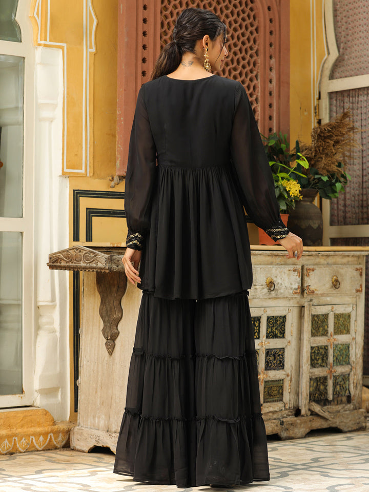 Black-Georgette-Sequined-Sweetheart-Neck-Sharara-Set