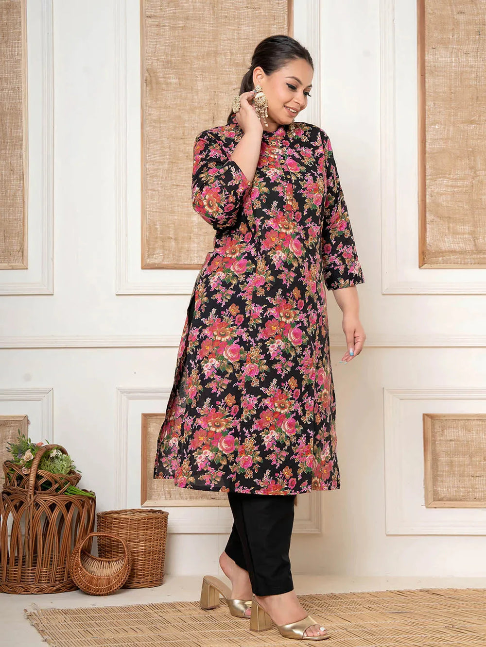 Black-Cotton-Kantha-Work-Plus-Size-2-Piece-Kurta-Set