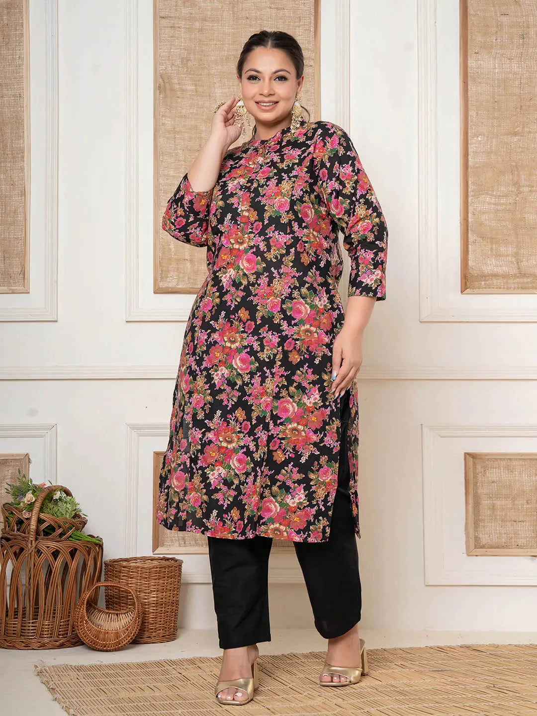 Black-Cotton-Kantha-Work-Plus-Size-2-Piece-Kurta-Set