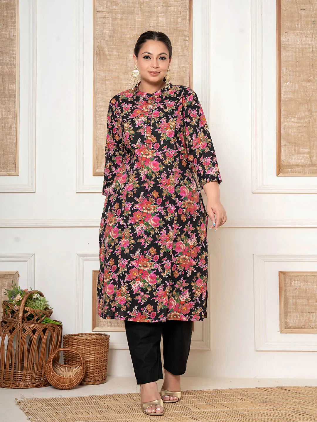 Black-Cotton-Kantha-Work-Plus-Size-2-Piece-Kurta-Set