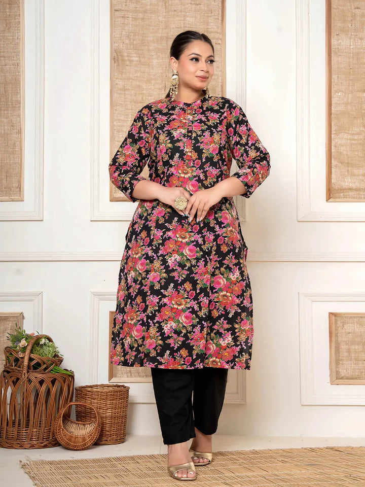 Black-Cotton-Kantha-Work-Plus-Size-2-Piece-Kurta-Set