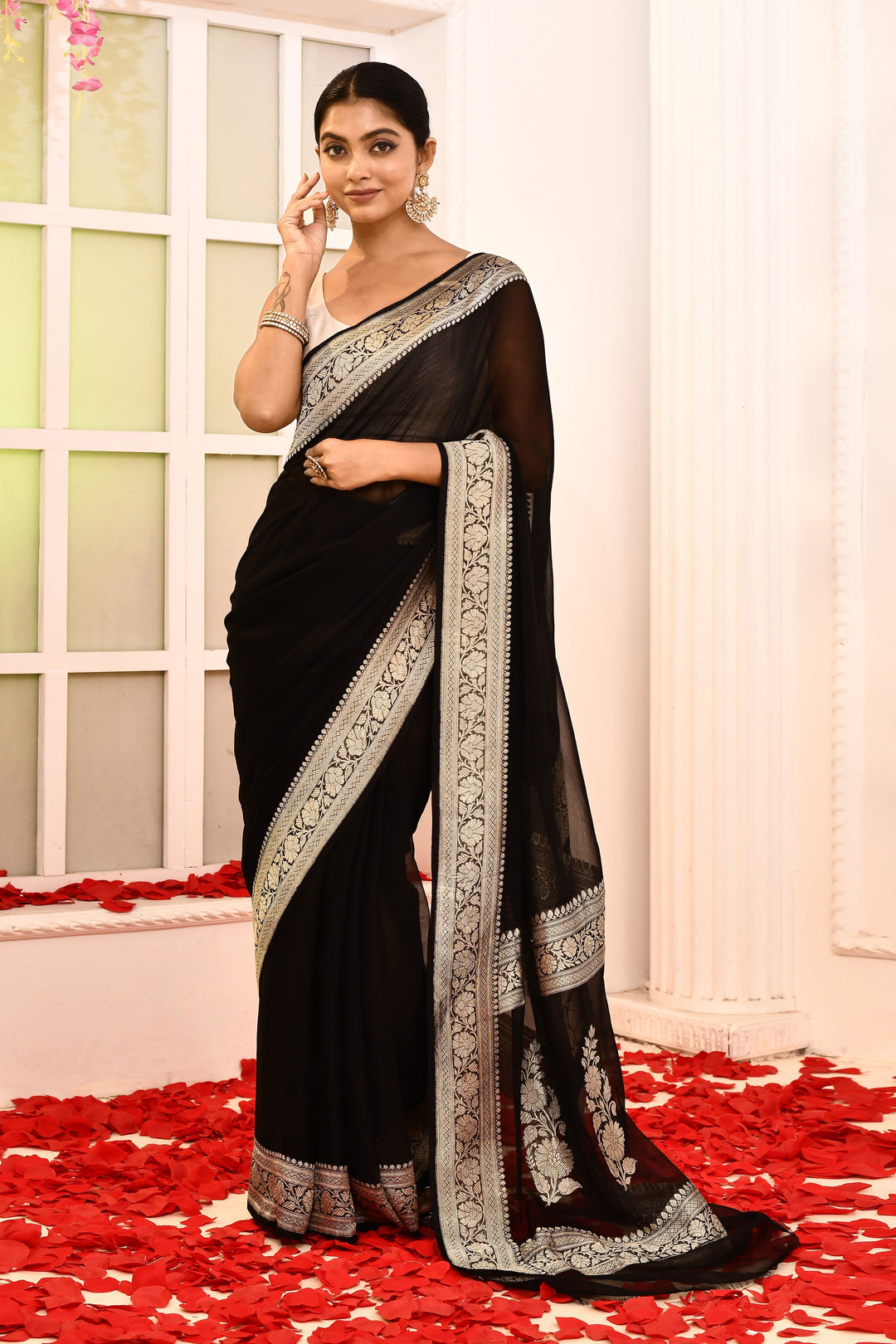 Black-Khaddi-Georgette-Banarasi-Saree-With-Booti-Blouse