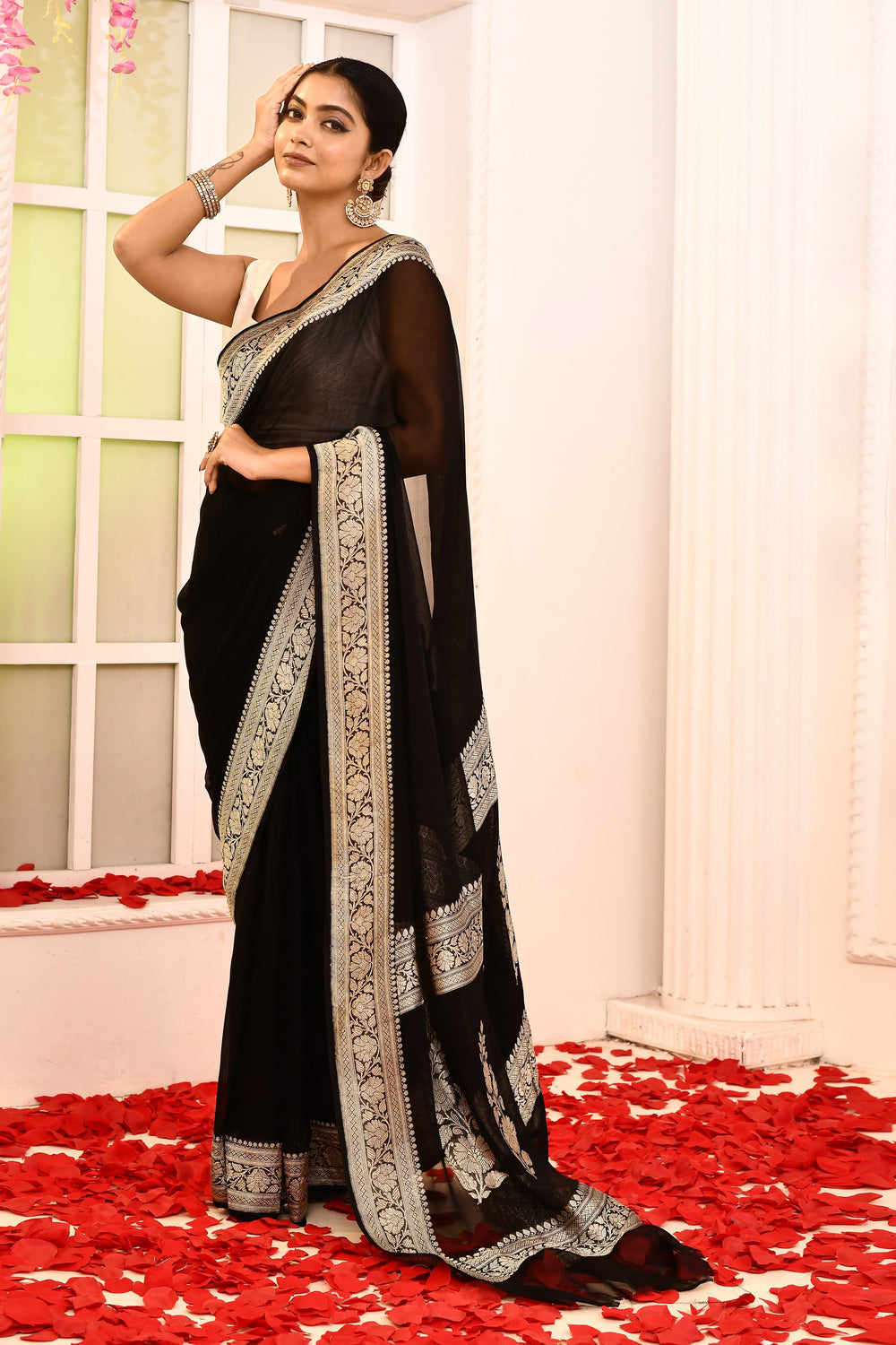 Black-Khaddi-Georgette-Banarasi-Saree-With-Booti-Blouse