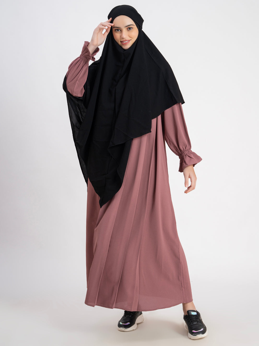 Black Khimar with Brown Abaya CYK Fabric Plain Khimar Set