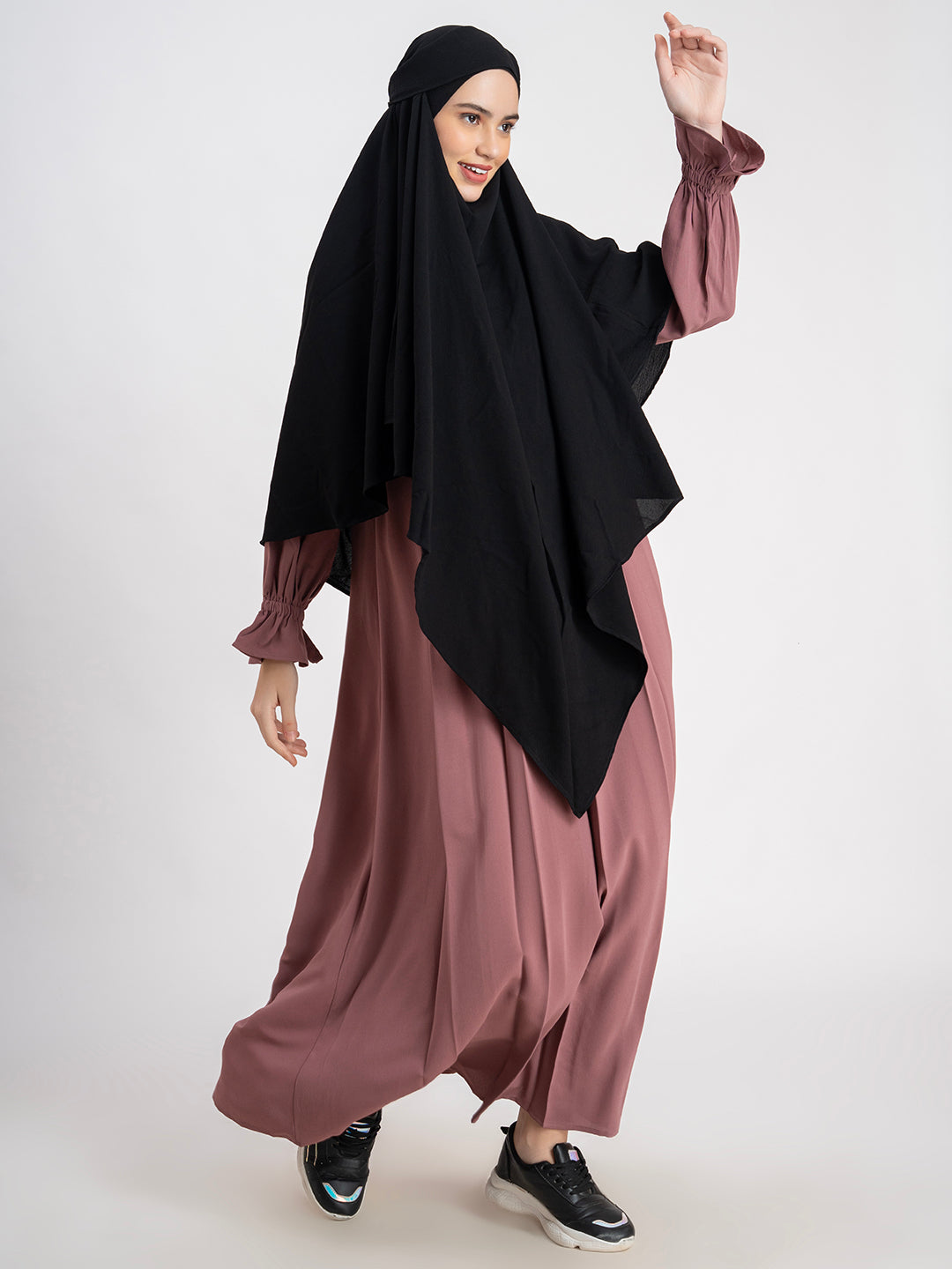 Black Khimar with Brown Abaya CYK Fabric Plain Khimar Set