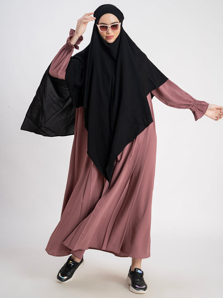 Black Khimar with Brown Abaya CYK Fabric Plain Khimar Set