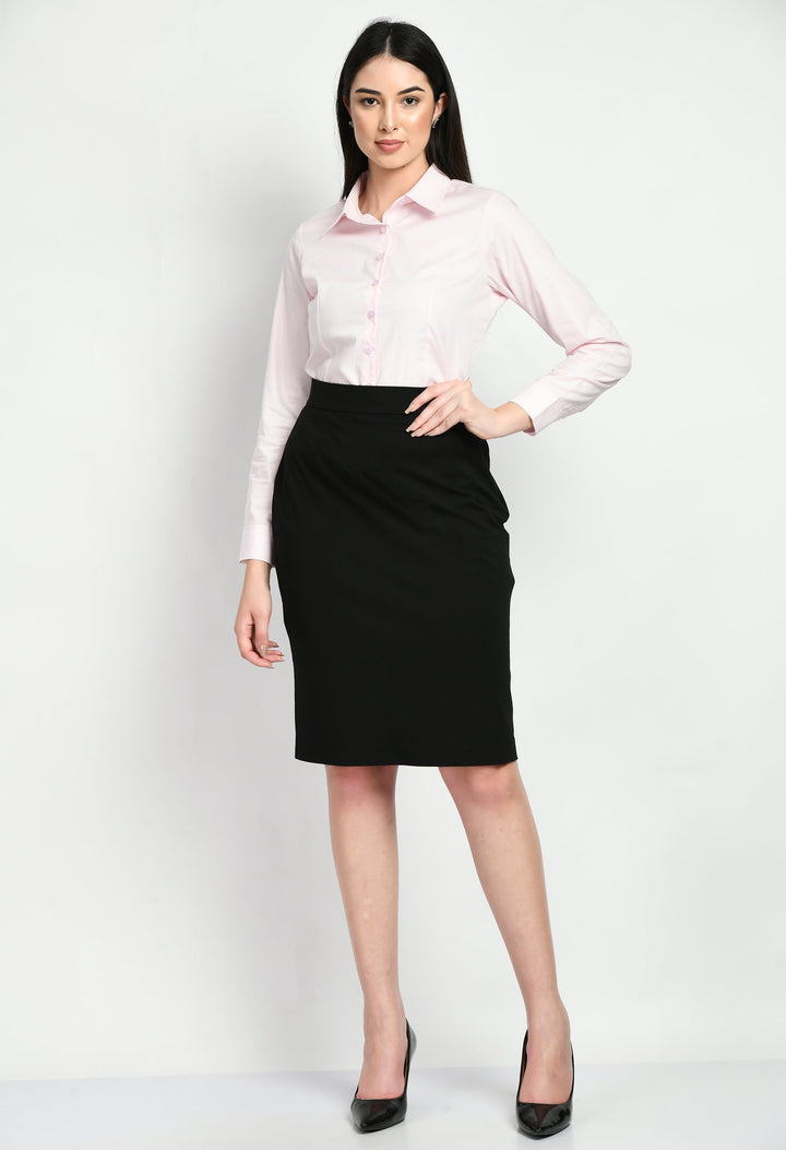 Black-Leadership-Solid-Stretch-Pencil-Skirt