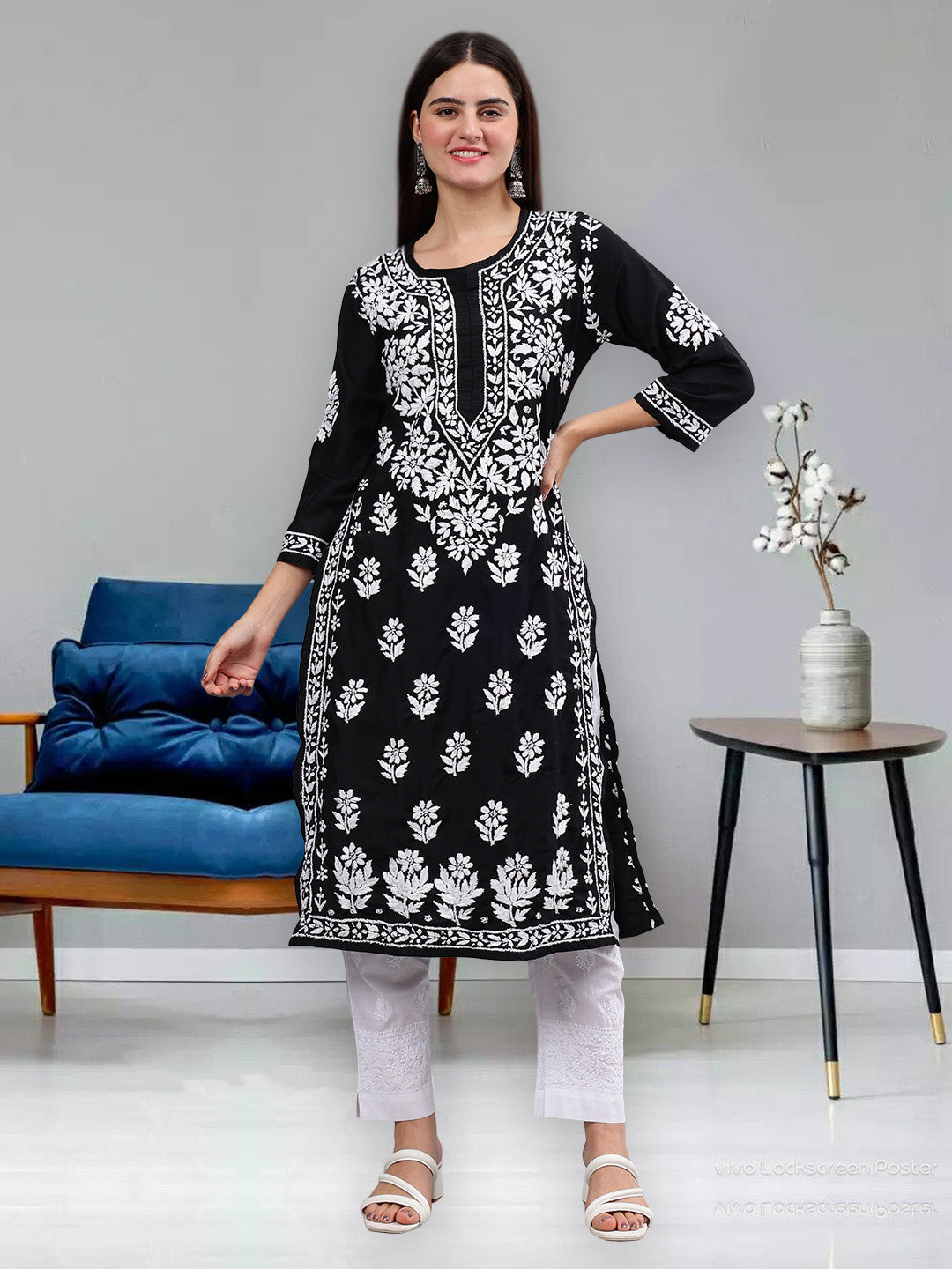 Black-Muslin-Embroidered-Chikankari-Kurti