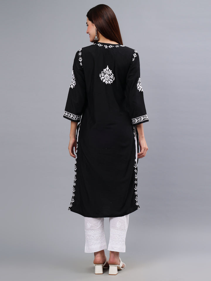 Black Muslin Embroidered Chikankari Kurti