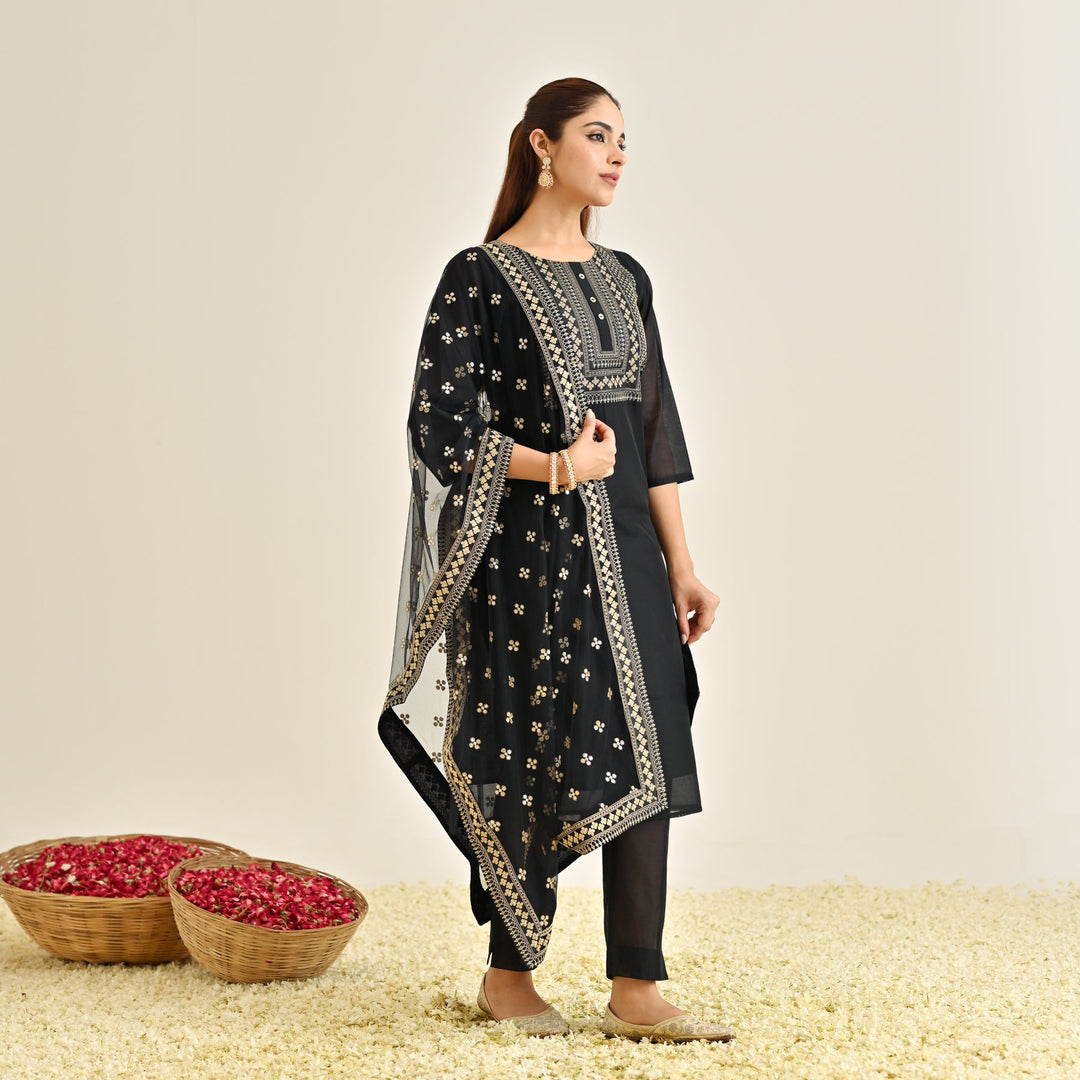 Black-Poly-Chanderi-Embroidered-3-Piece-Kurta-Set