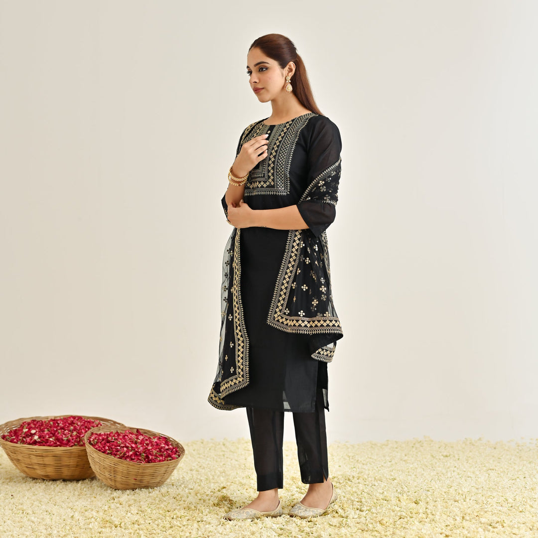 Black-Poly-Chanderi-Embroidered-3-Piece-Kurta-Set