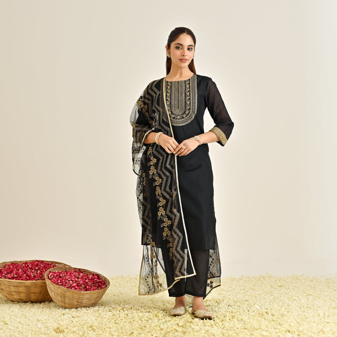 Black-Poly-Chanderi-Embroidered-Yoke-Detail-3-Piece-Kurta-Set