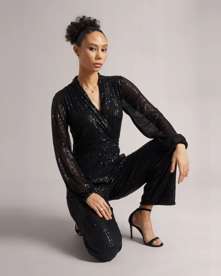 Black Poly Elastane Sequinned Party Jumpsuit