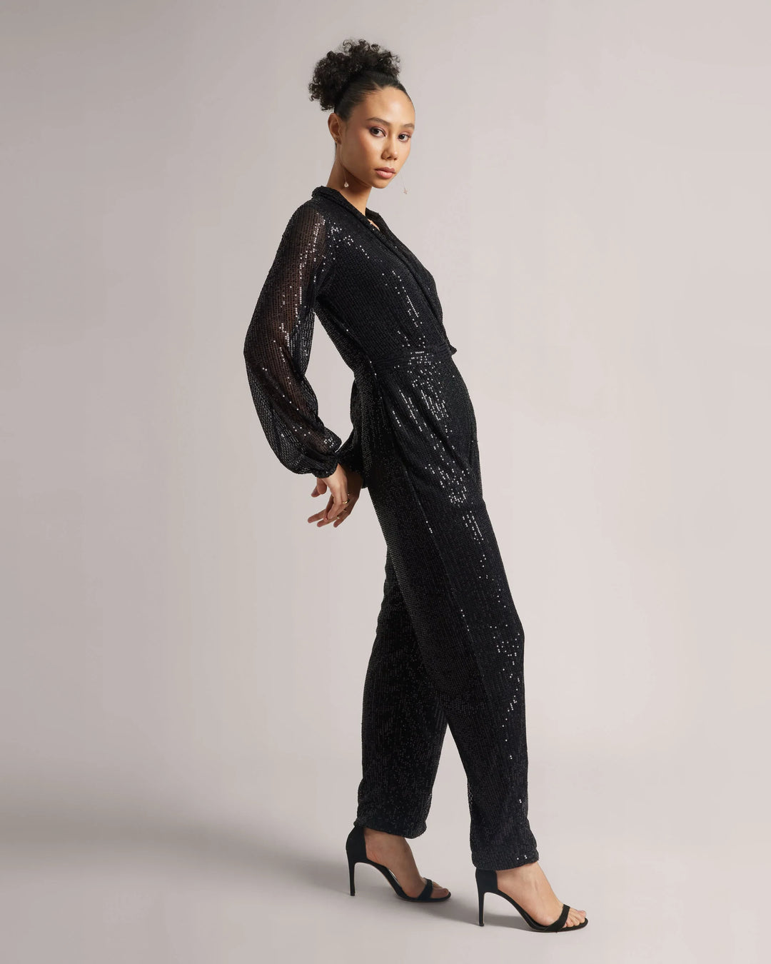 Black Poly Elastane Sequinned Party Jumpsuit