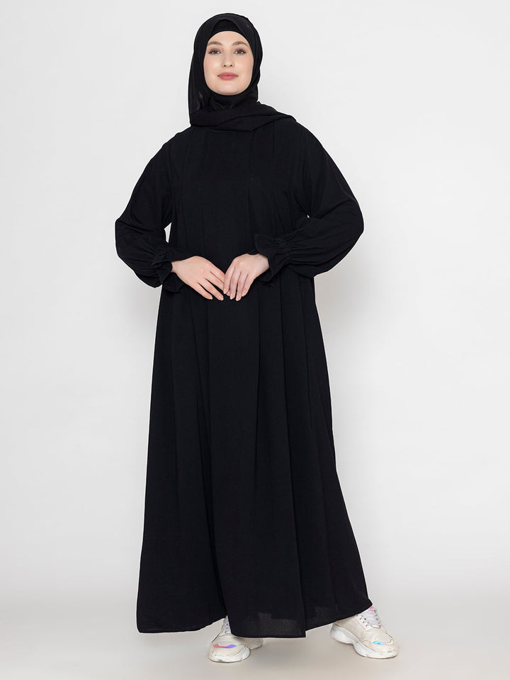 Black-Polyester-Crickeled-Front-Pleated-Abaya