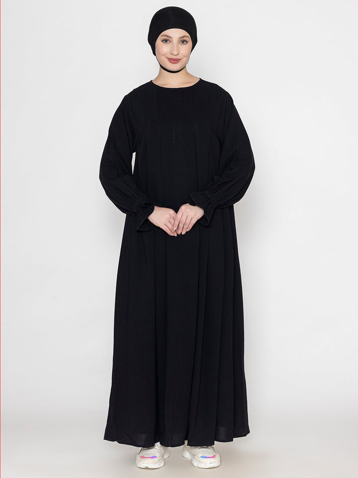 Black-Polyester-Crickeled-Front-Pleated-Abaya