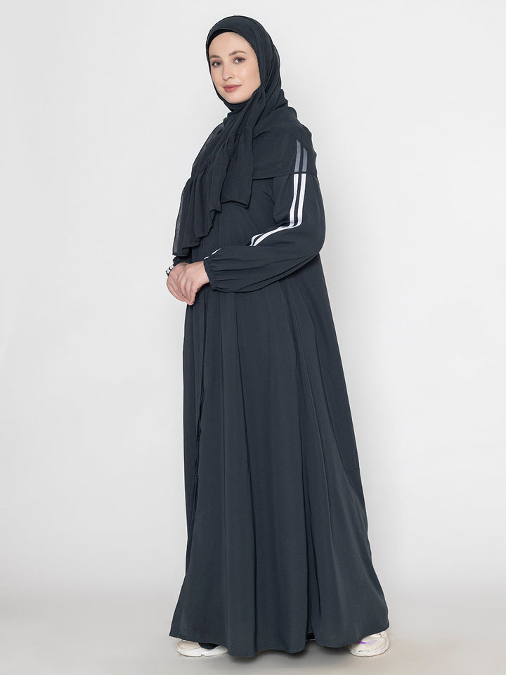 Black-Polyester-Elasticated-Sleeves-&-Scarf-Sporty-Abaya