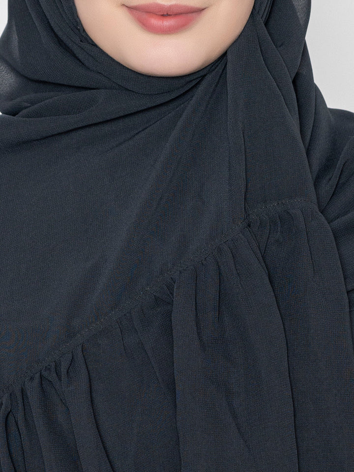Black-Polyester-Elasticated-Sleeves-&-Scarf-Sporty-Abaya