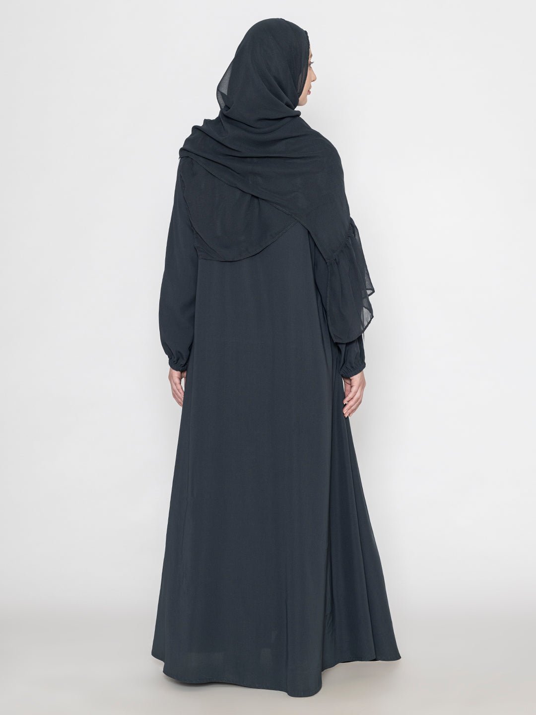 Black-Polyester-Elasticated-Sleeves-&-Scarf-Sporty-Abaya