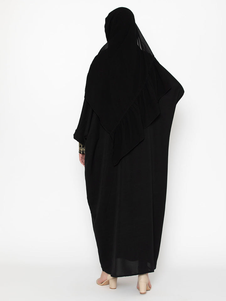 Black-Polyester-Embroidered-Cuff-Abaya