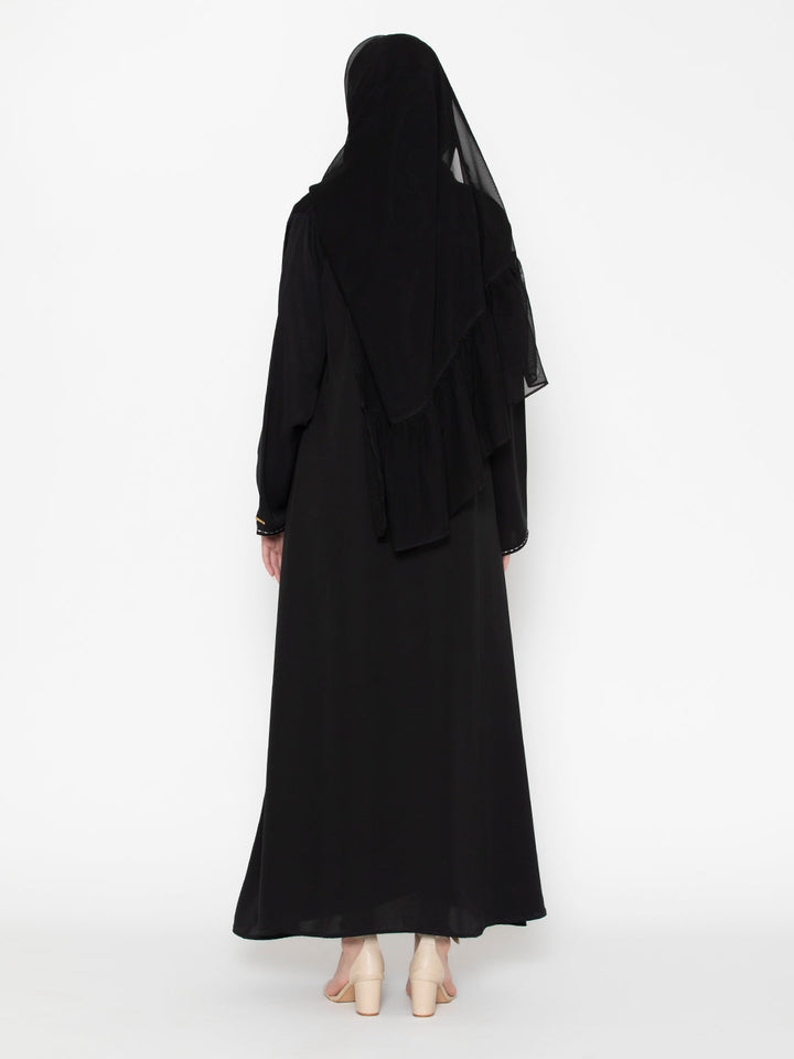 Black Polyester Embroidered Rice Stich Abaya