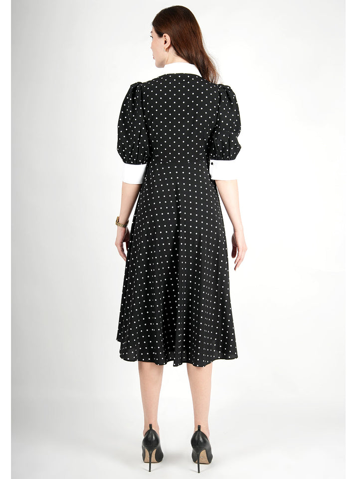 Black-Polyester-Exploration-Polka-Dress-With-Pockets