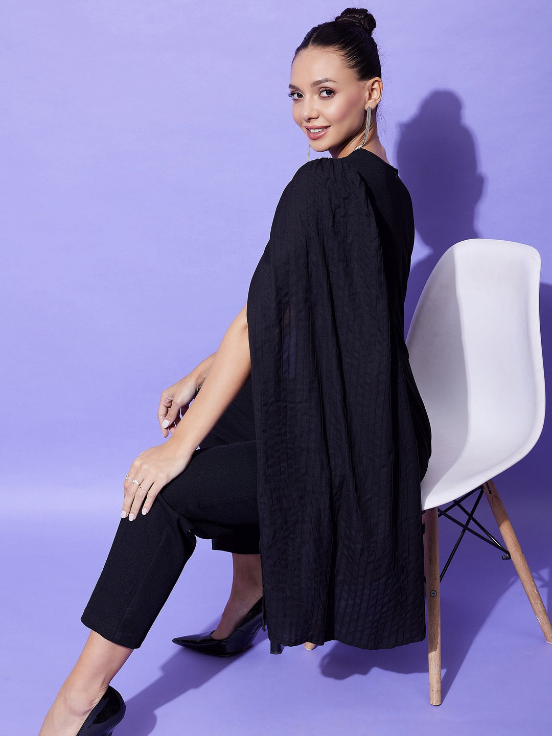 Black-Polyester-Fitted-Jumpsuit-With-Long-Cape-Sleeves