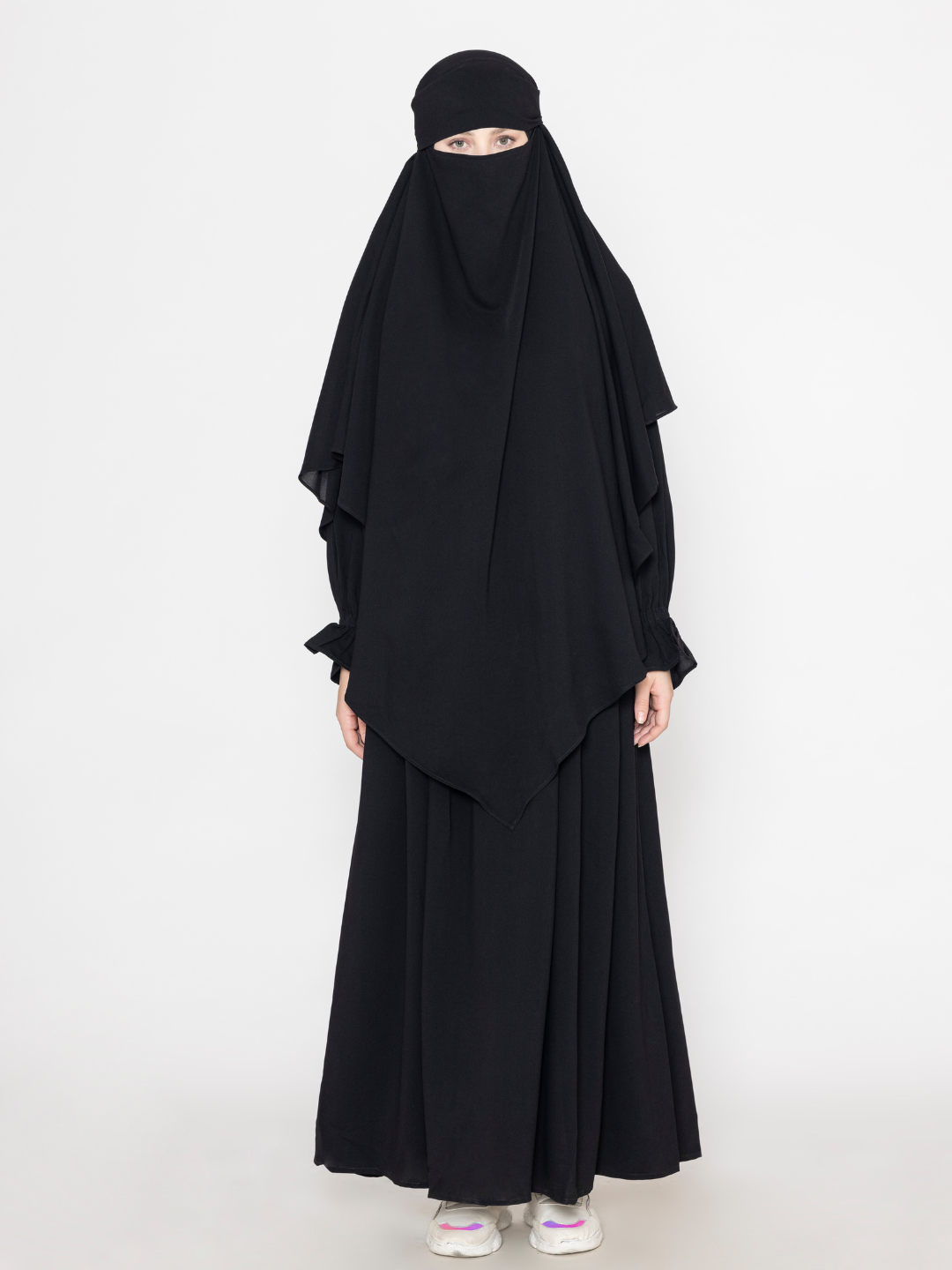 Black-Polyester-Front-Pleated-Crickeled-Abaya