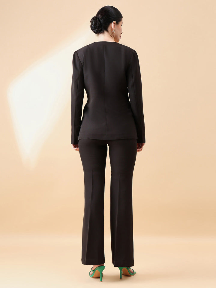Black-Polyester-Lapel-Less-Stretch-Pant-Suit