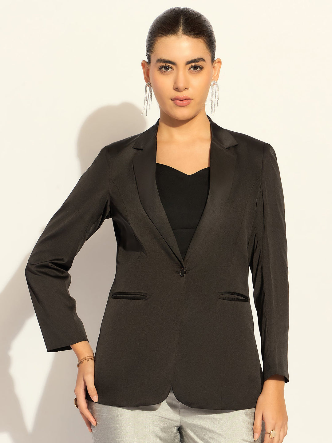 Black-Polyester-Loose-Fit-Elegant-Blazer