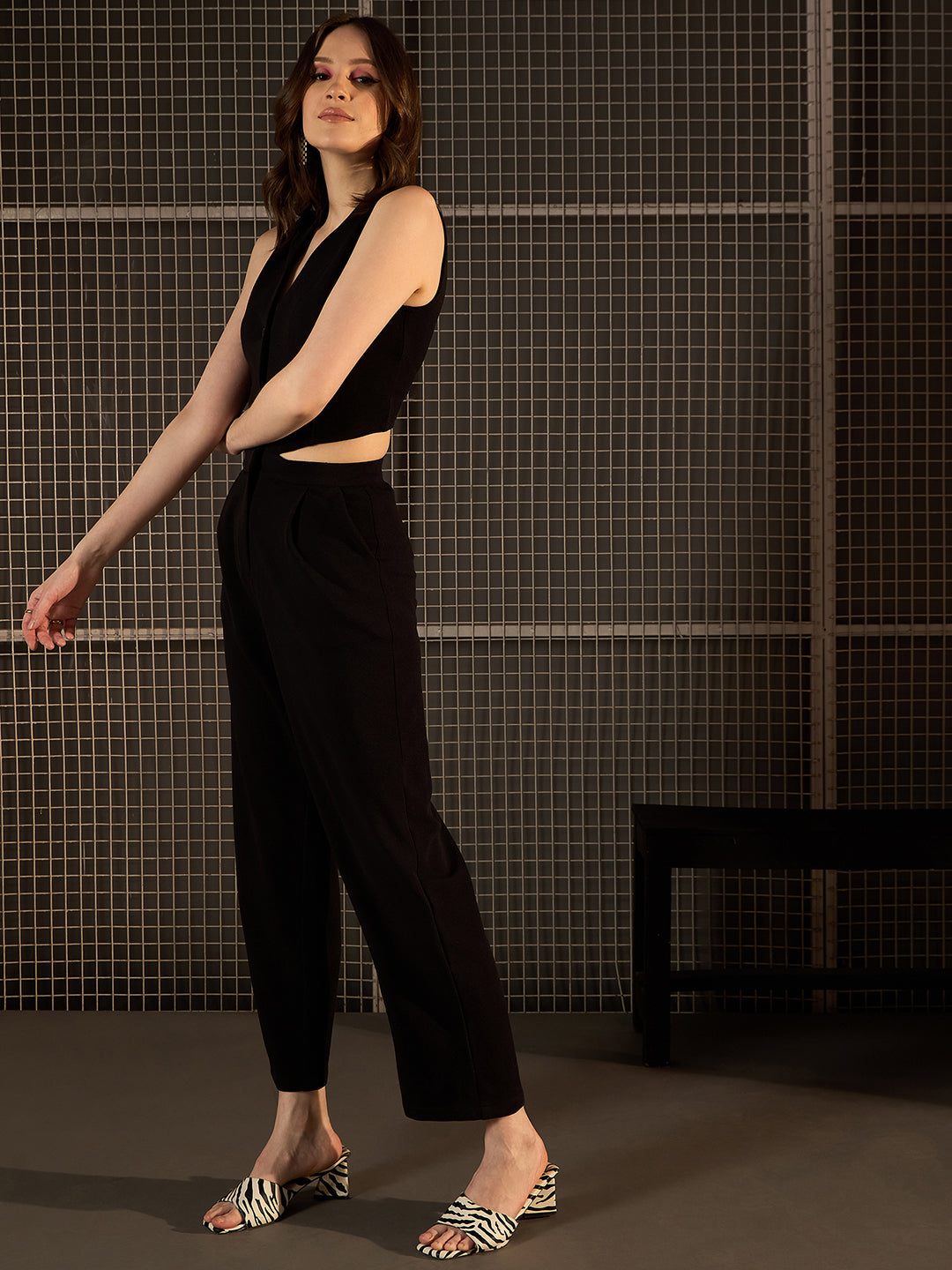 Black-Polyester-Lycra-Solid-Jumpsuit