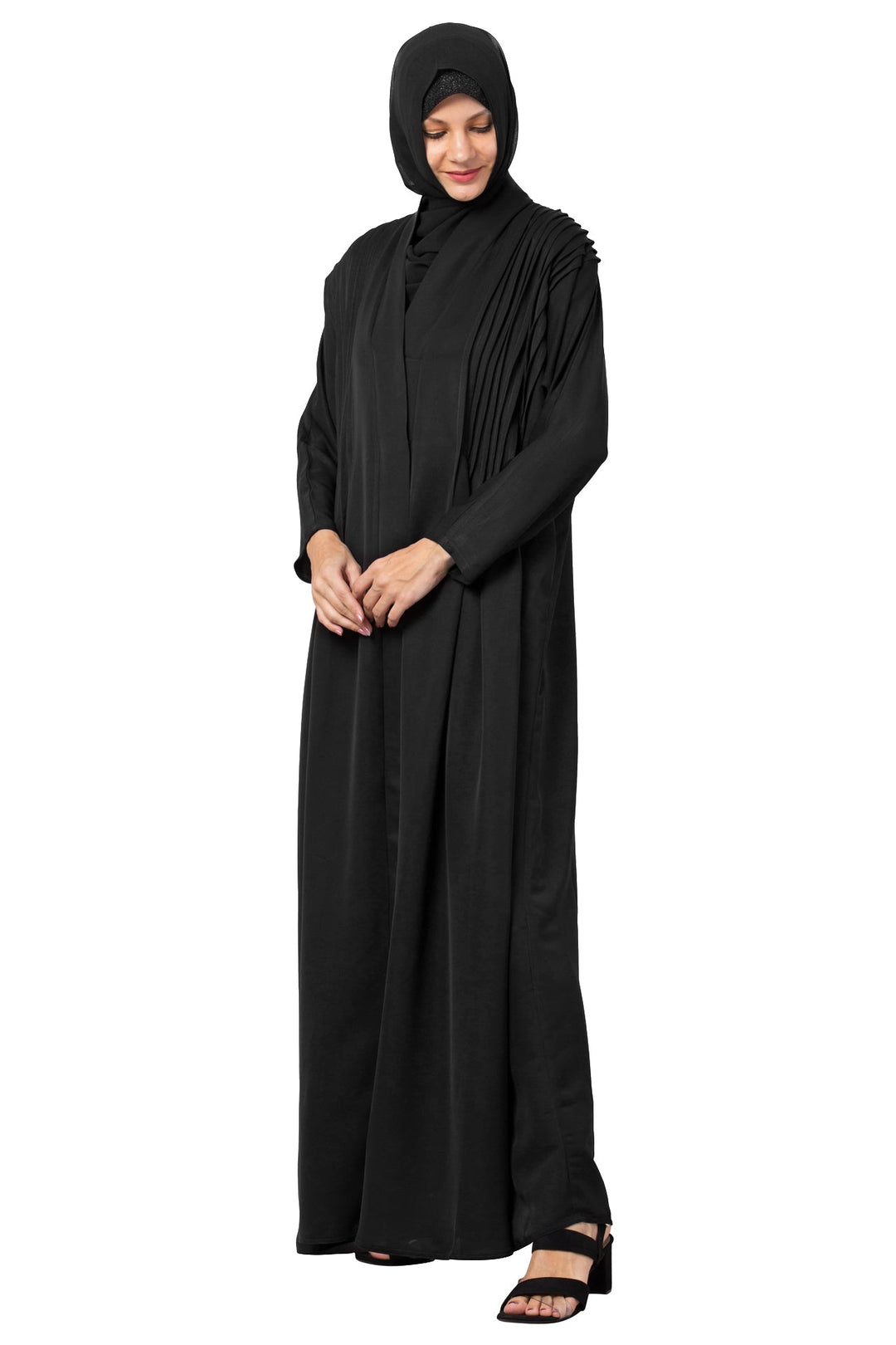 Black-Polyester-Pintuck-Abaya