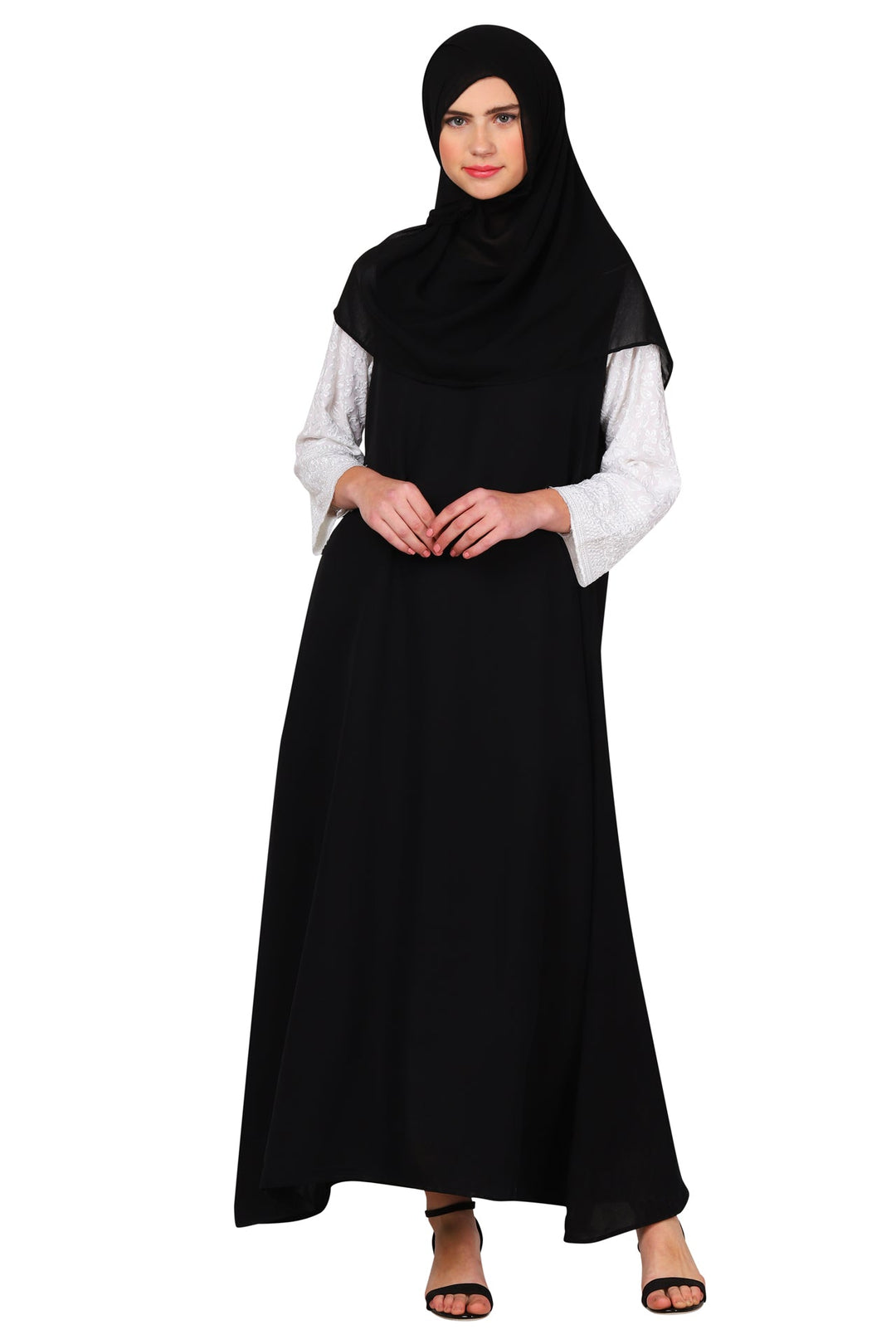 Black-Polyester-Royal-Stylized-Bottom-Minimalistic-Abaya