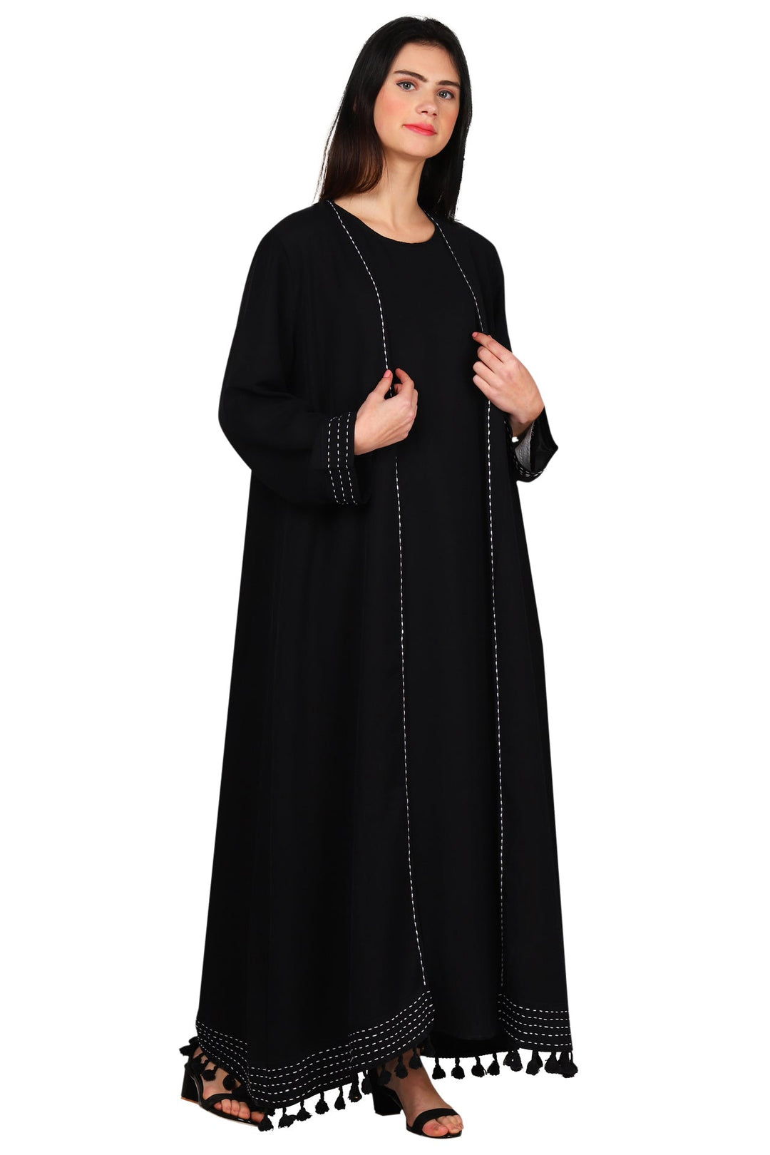 Black-Polyester-Royal-Stylized-Bottom-Minimalistic-Abaya