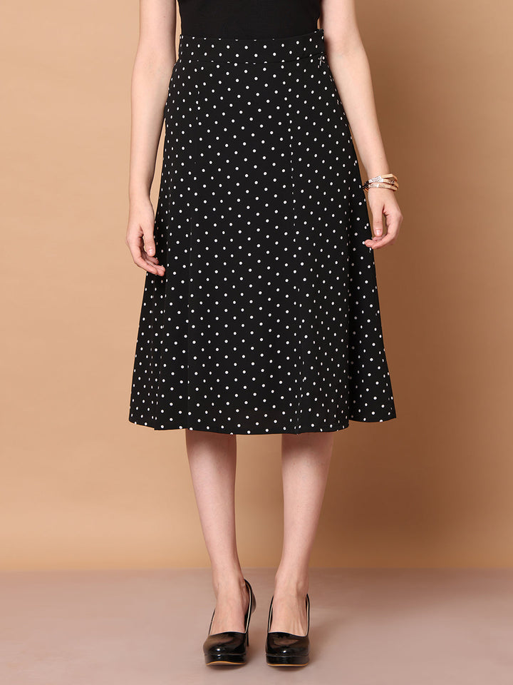 Black-Polyester-Sculpted-Styles-Polka-Dot-Skirt