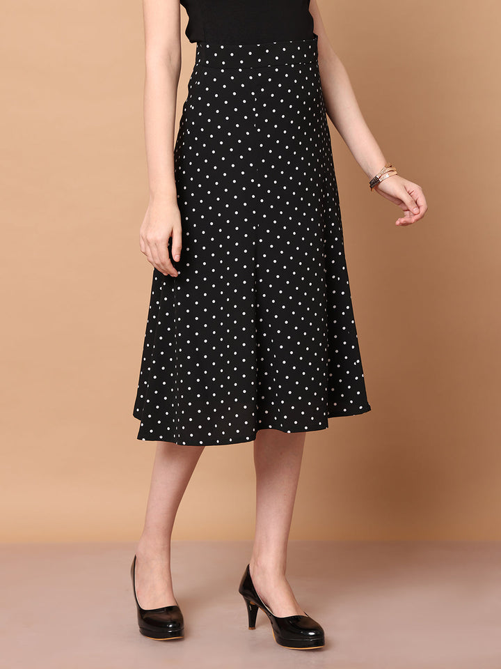 Black-Polyester-Sculpted-Styles-Polka-Dot-Skirt