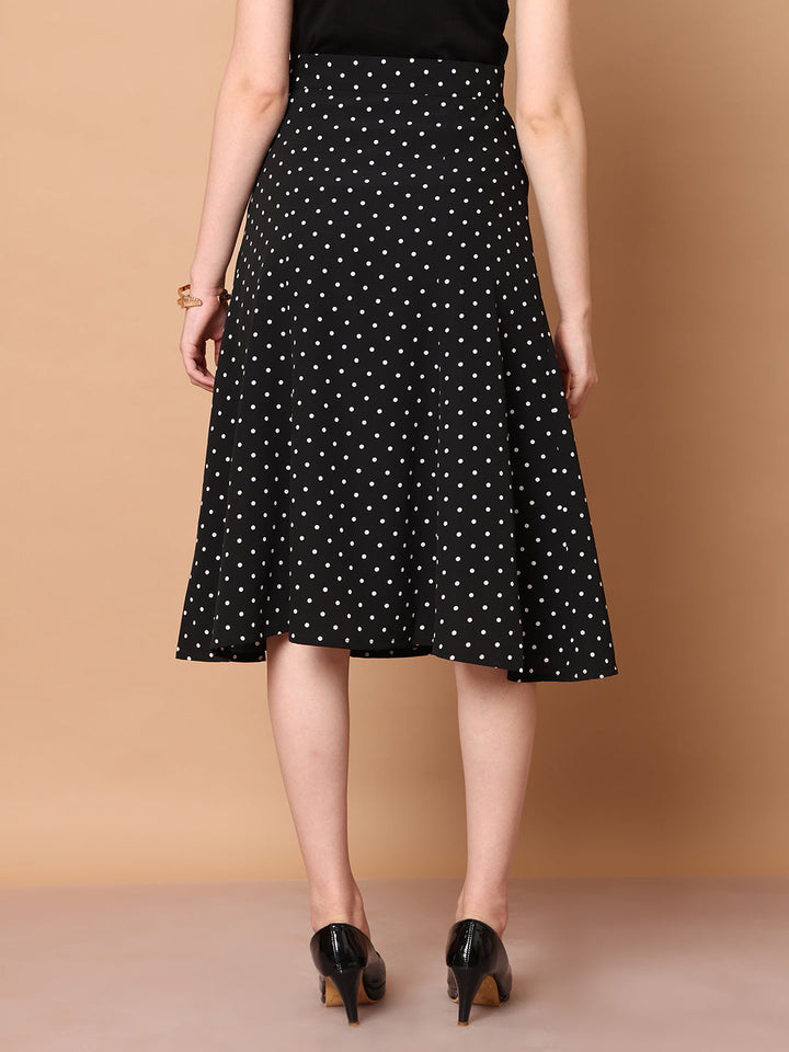 Black-Polyester-Sculpted-Styles-Polka-Dot-Skirt